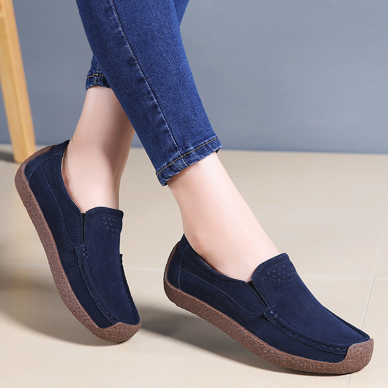 Ladies Female Faux Suede Leather Flats Platform Slip On Soft Loafers Zapatos Mujeres Mocasines Vulcanized Shoes Women WSH5358