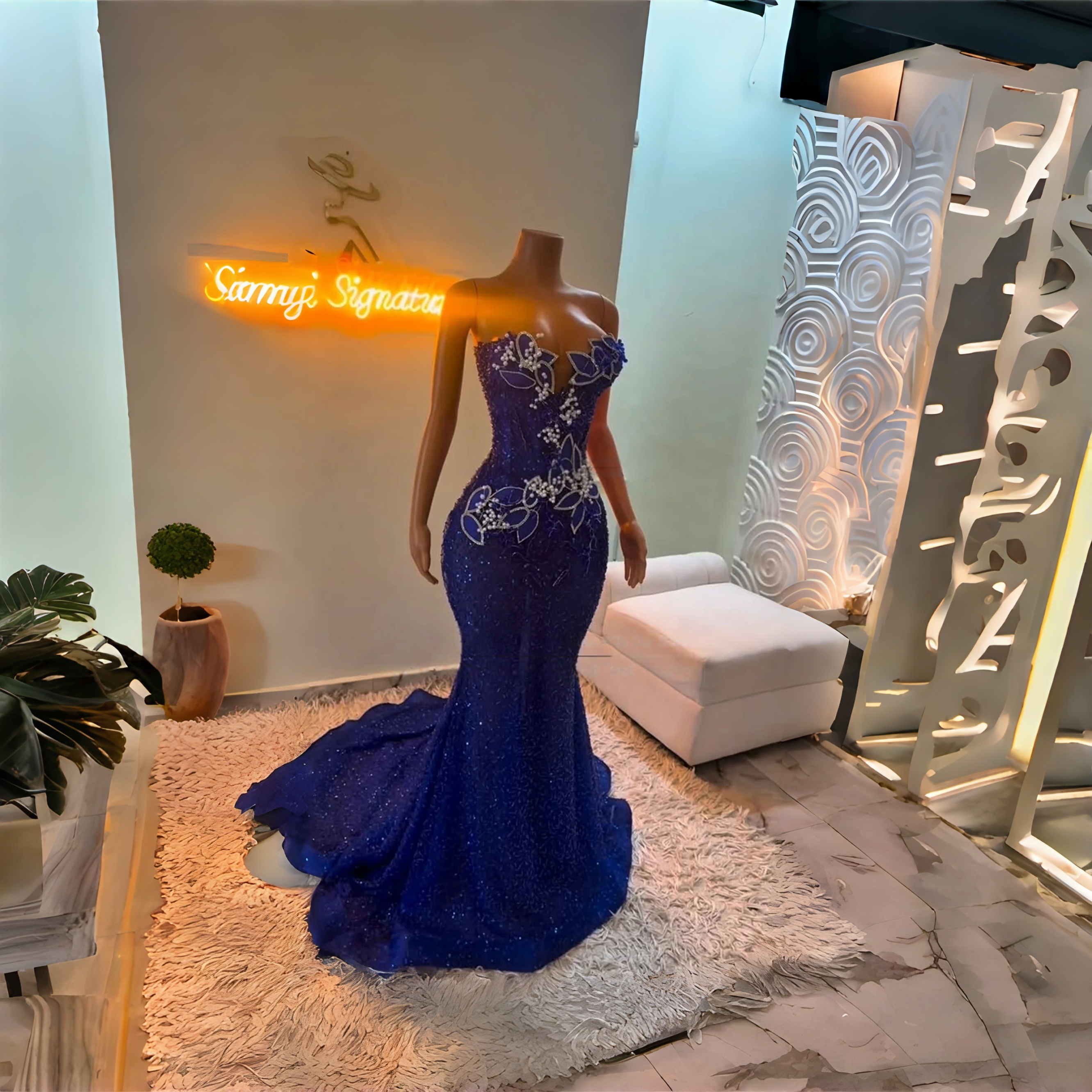 Royal Blue African American Prom Dresses For Black Girls Sweetheart Sequins Beaded Robe De Soiree Evening Gown Customized