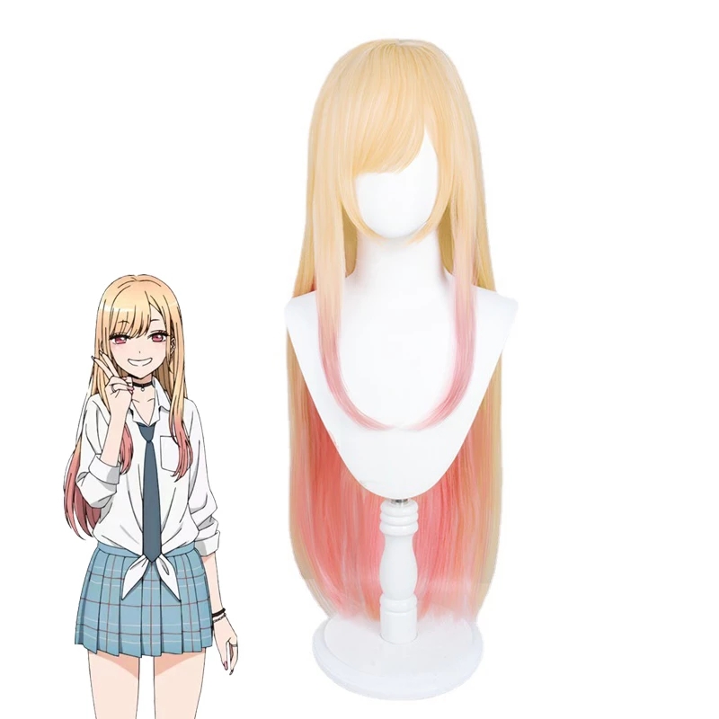 פאה ארוכה בלונדינית ורודה Cosplay My Dress-Up Darling Marin Kitagawa לתחפושת הלווין לנשים