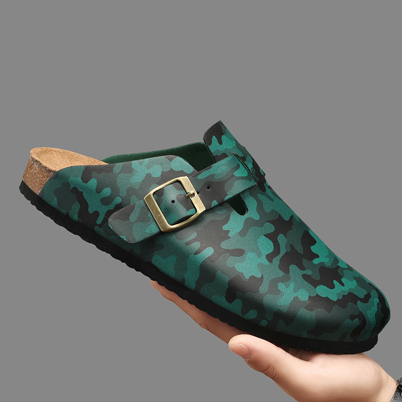 Men Women Closed Toe Wide Cork Slippers Slip On Slide Sandals Clogs PU Leather Mules Slides Outdoor Indoor Soft Footbed