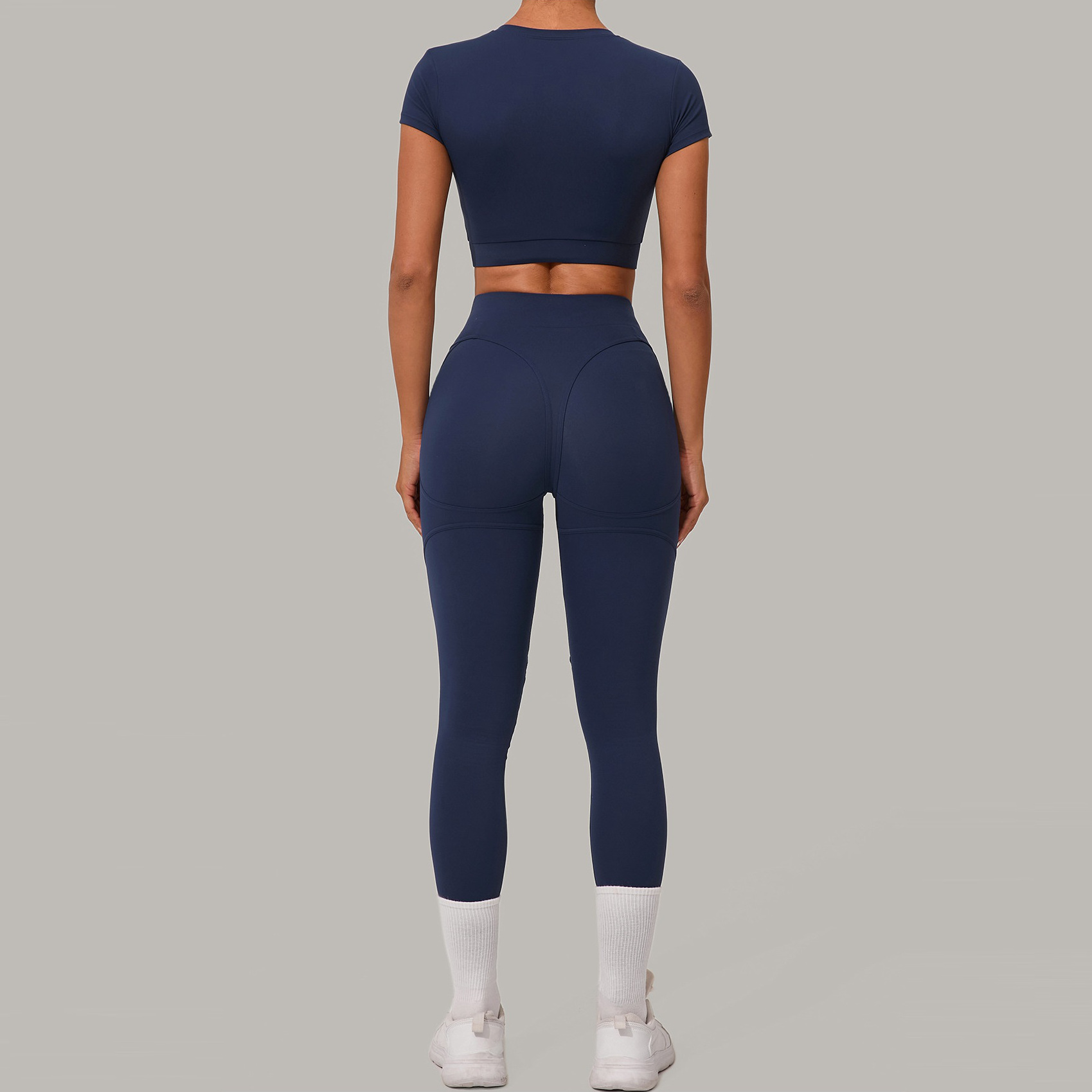 2 Piece Gym Set 2026 New Sports T-shirts Leggings Two Piece Outfits Woman Sportswear Ensemble Sport Femme Navy Blue Beige Red