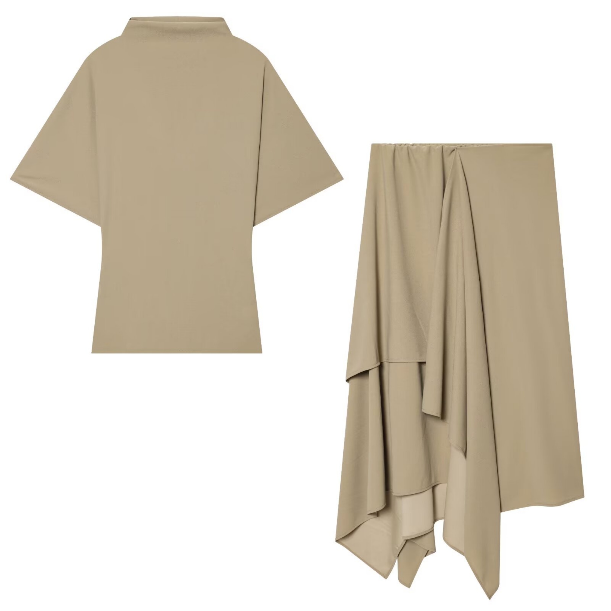 Women Irregular Hem Skirt Suit Sets Summer Female Half Sleeve High Collar Tops+Loose Long Skirts Lady Casual Chic Outfit Suits