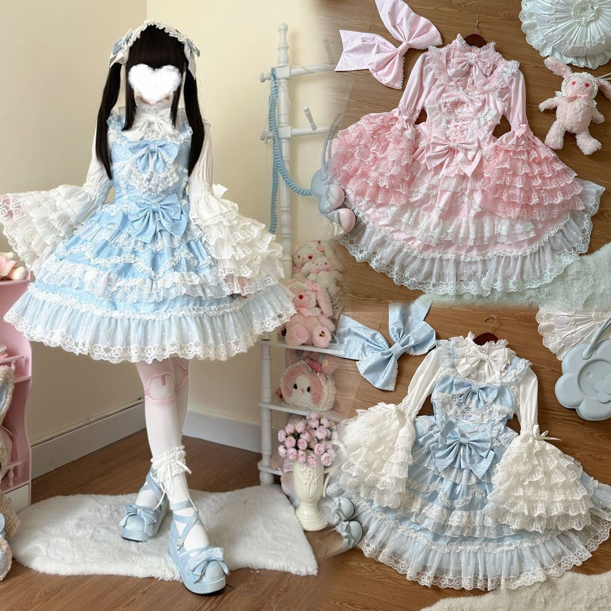 Sweet Vintage Strap Lolita Dress Bow Lace Soft Chiffon Kawaii Cosplay Party Daily Casual Princess Women Afternoon Tea Outfits