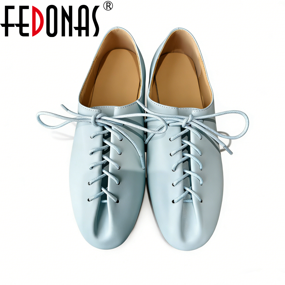 FEDONAS Hot Women Genuine Leather Shoes Cross-tied Leather Round Toe Loafers Soft Breathable Casual Street Fashion Flats Shoes