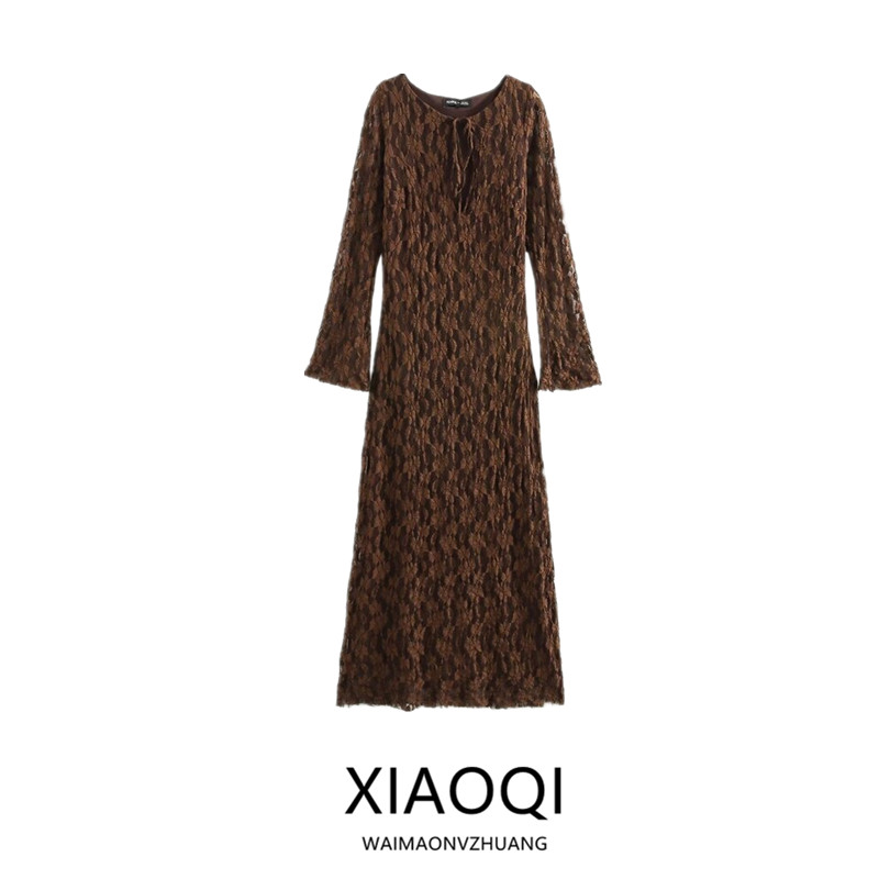 Ele Long Sve round Ne Lace Dr Autumn Winter New Arrival Women's Faion Design Sensation Slim Fit Gown 2024