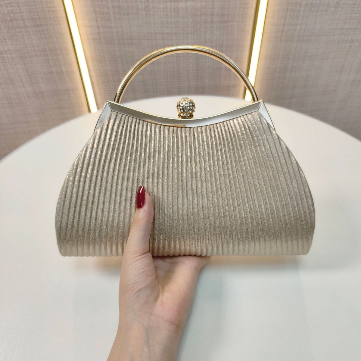 Folded Diamond Evening Bag Women's Fashion Party Banquet KTV Cheongsam Dinner Dress Princess Style Rhinestone Handbag Handtasche