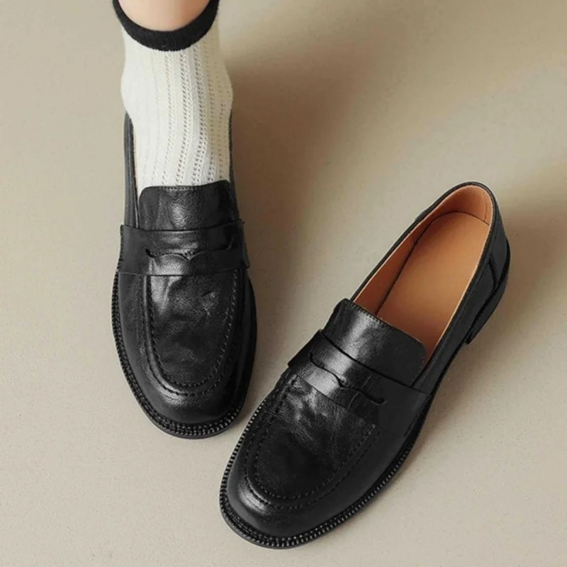 Mocasines de Mujer New Women's Leather Loafers Black Flat Slip-On Shoes with Comfortable Soft Sole for Autumn Winter Casual Wear