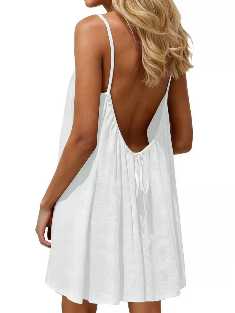 2026 New European & American Cross‑border Women’s Wear – Women’s Loose Solid‑Color Slip Backless Dress