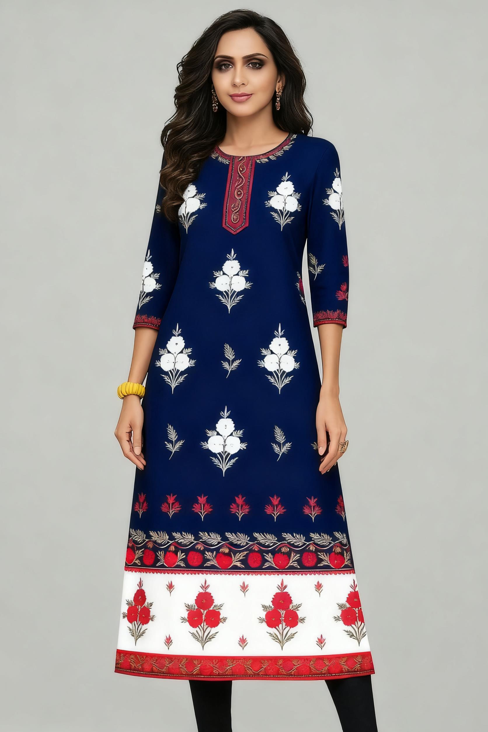 Muslim Kurt Flowers Women's Fashion Comfortable National style Straight Casual Ethnic Vestidos Slit hem Abito Donna