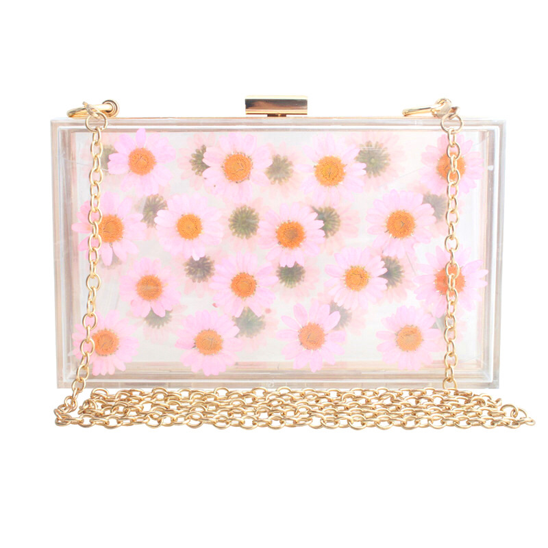 Spring And Summer Acrylic Transparent Flower Small Square Bag Banquet Socialite Dinner Bag In Hand Shoulder Messenger Handtasche