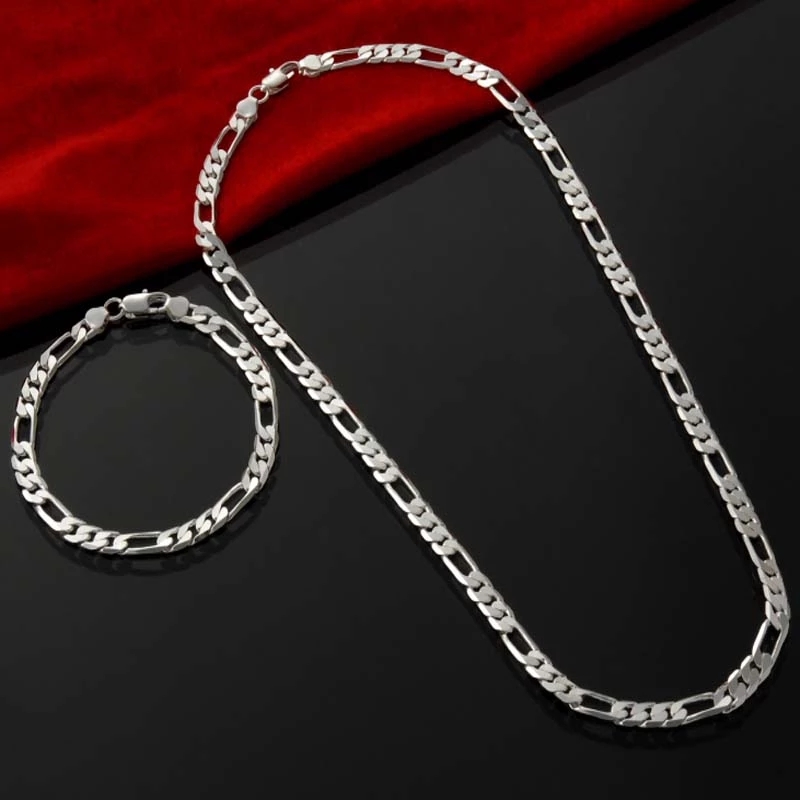 Noble שרשרת כסף סטרלינג 925 ב-4MM - סט צמידים ושרשרות לגברים ונשים