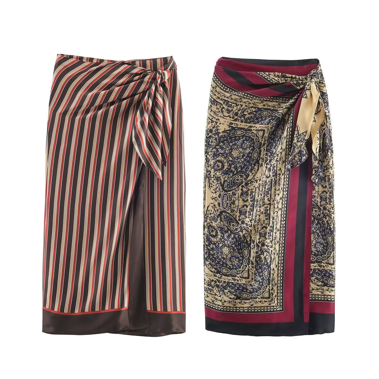 Women Paisley Retro Printed Half Skirt Wrapped In Scarf Strapped With High Waist Design Lady Slim Fashion Fashion Half Skirt