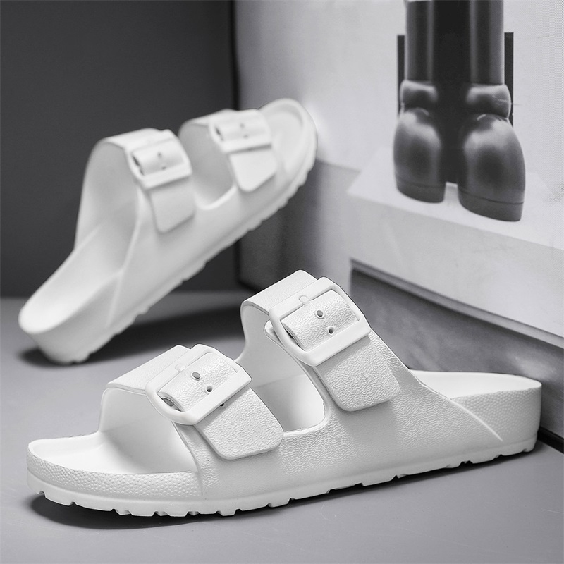 Summer Adjustable Soft Slippers for Men EVA Flat Cloud Slides Lightweight Non-slip Solid Color Beach Man Sandals Plus Size