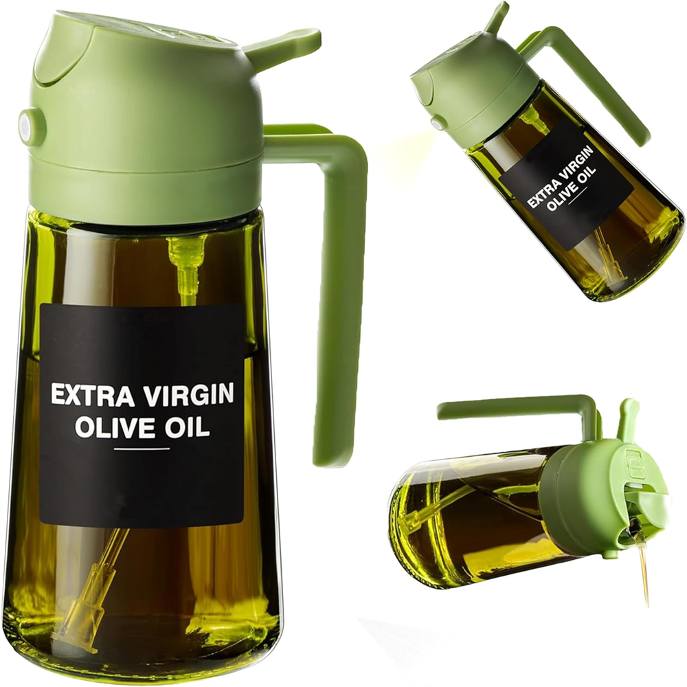 470 ML Oil Sprayer for Cooking,2-in-1 Olive Oil Dispenser and Oil Spray Bottle,Oil Spray with Stickers, Thick Glass Spray Bottle