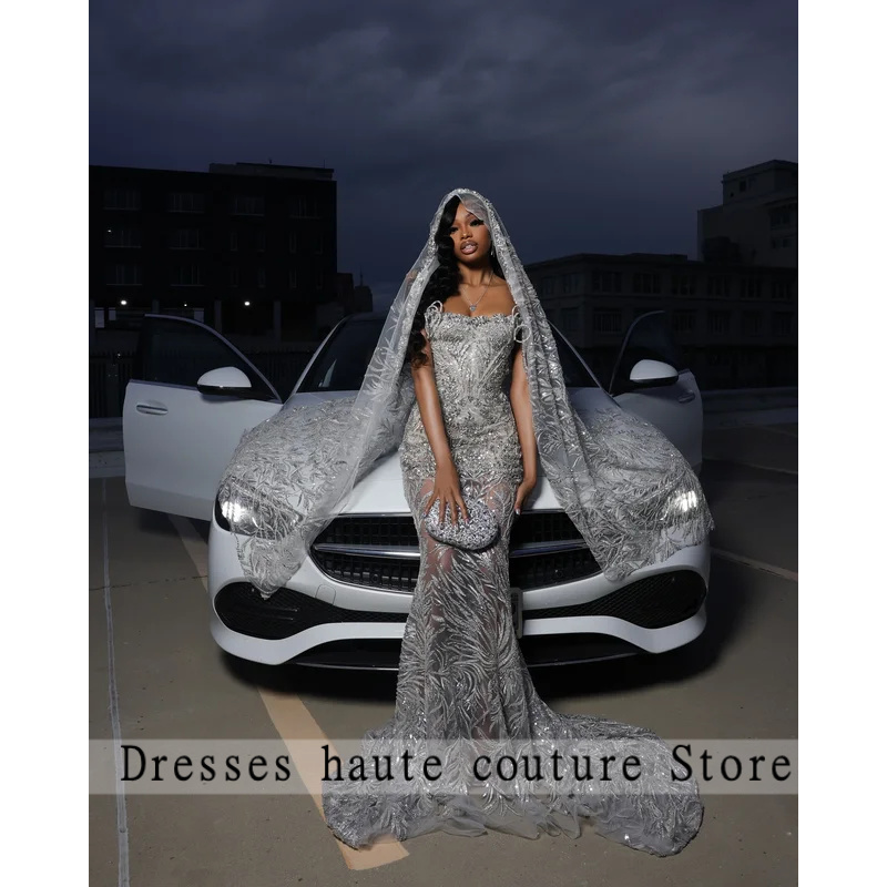Sparkly Sequin Long Mermaid Prom Dresses 2026 Black Girls Luxury Beading Evening Gowns For Birtyday Party Customized