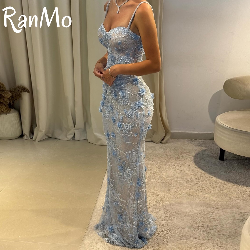 Ranmo New 3D Flower Beautiful Prom Dresses Store Mermaid Sweetheart Women Evening Dress Vestidos De Festa Sky Blue Customized