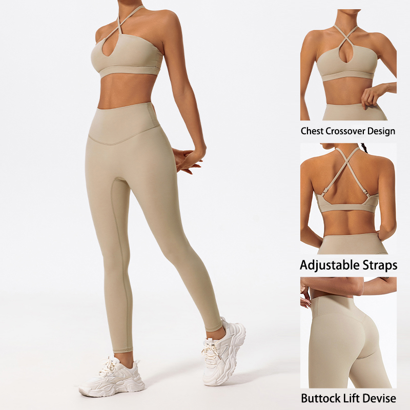 Nuevo conjunto deportivo de dos piezas para mujer, ropa de yoga con tiras cruzadas en el pecho, conjunto deportivo con