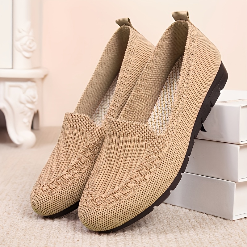 Women's Solid Color Knit Loafers Lightweight Anti Slip Flat Shoes for Casual Wear