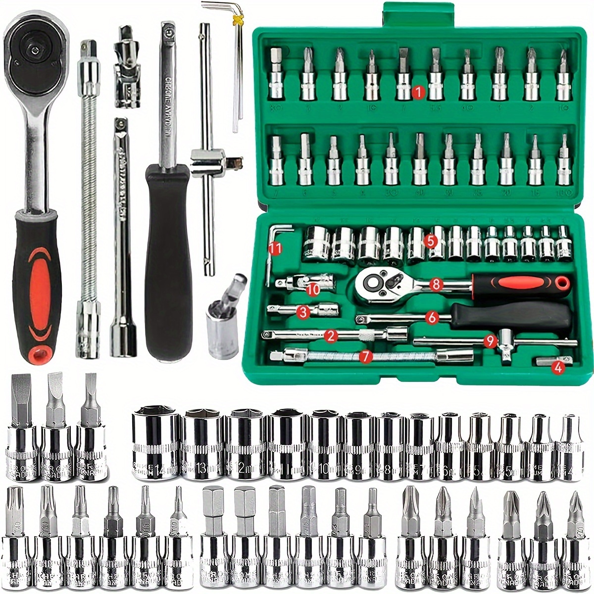46 pçs ferramentas da família 1/4 conjunto kits de ferramentas mecânicas para reparação automóvel hous com soquetes métricos hex bit soquete conjunto polegada chave catraca
