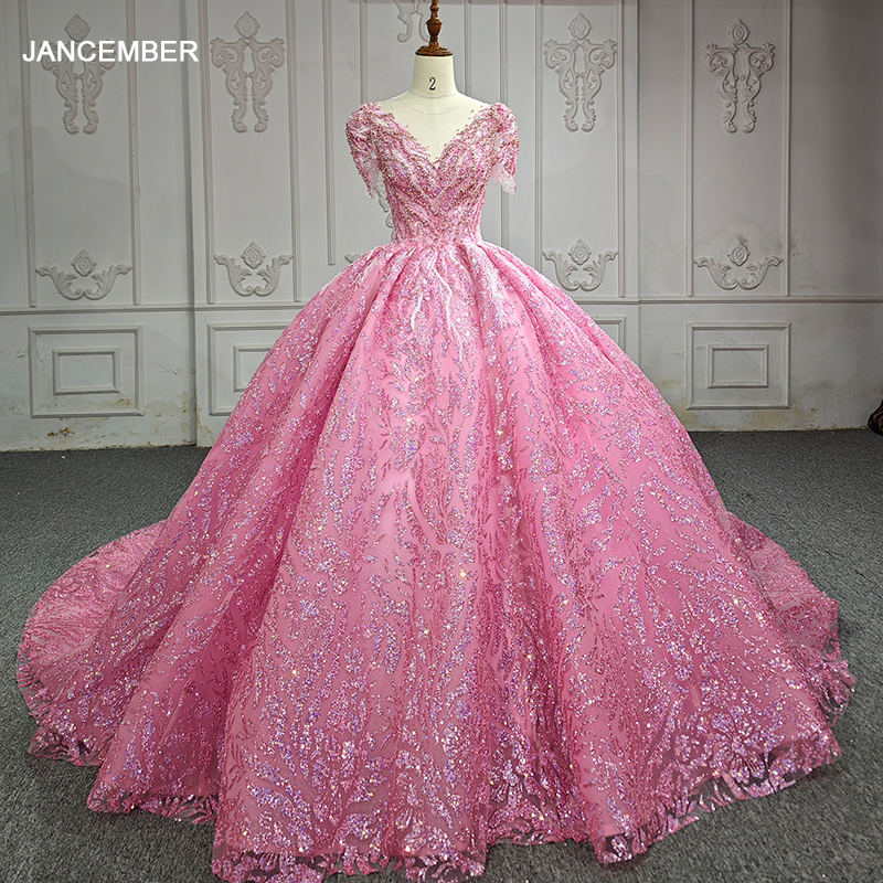 Popular Design Exquisite Wedding Guest Dresses For Women Ball Gown V-neck Short Sleeves DY6612 Illusion Beading kleid