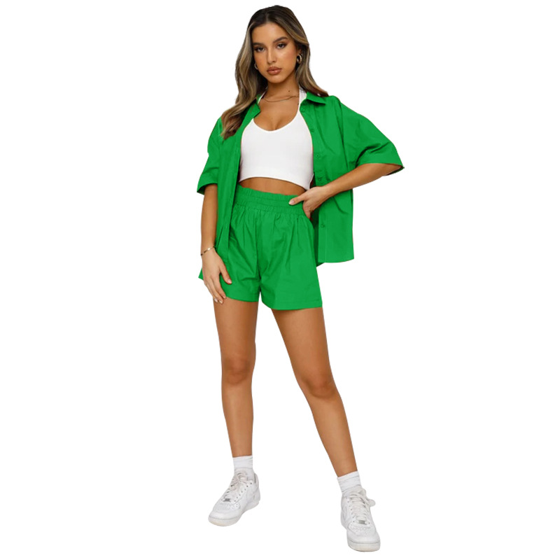 Conjunto Deportivo Mujer Clothes For Women New Lapel Solid Color Short-sleeved Tops Shorts 2-piece Women's Office Commuting Suit