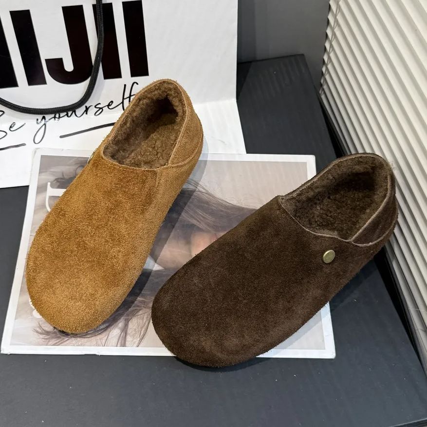 Curly Lambs wool Fur Flats Women Cotton Shoes Winter Warm Slip On Loafers Female Belt Buckle Woolen Mocasines Mujer Furry Boots