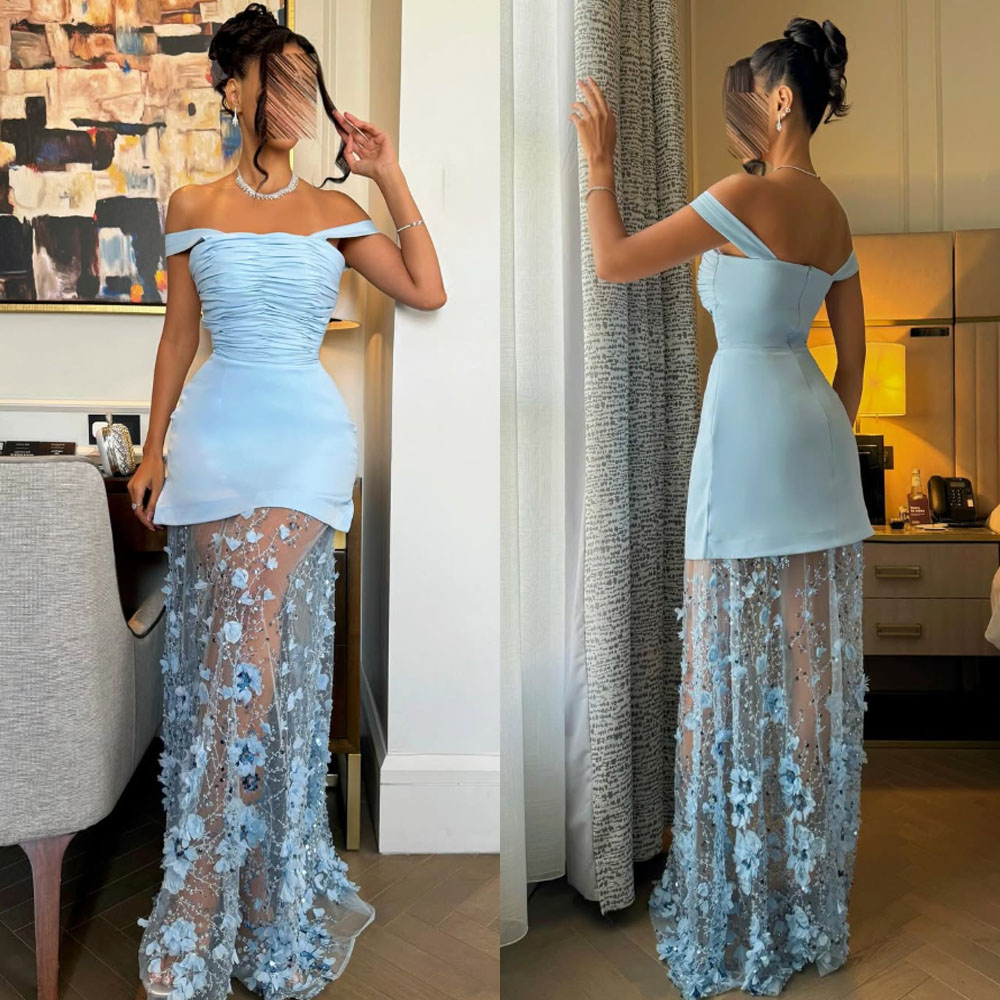 Customized High Quality Wrinkle Thin Suspenders Appliques Floor Length Blue Zipper Tulle Beaded Abito Cocktail Donna Evening