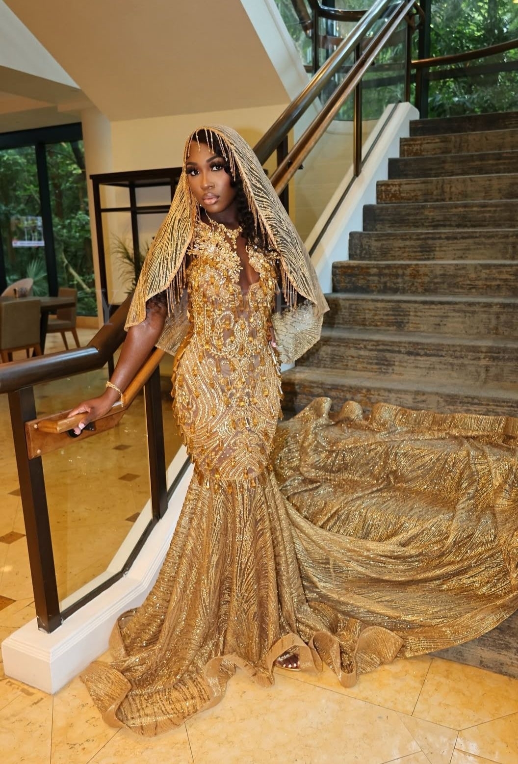 Glittler Gold Long Prom Dresses 2026 Luxury Mermaid Beads Rhinestones African Formal Evening Party Gala Birthday Gown Customized