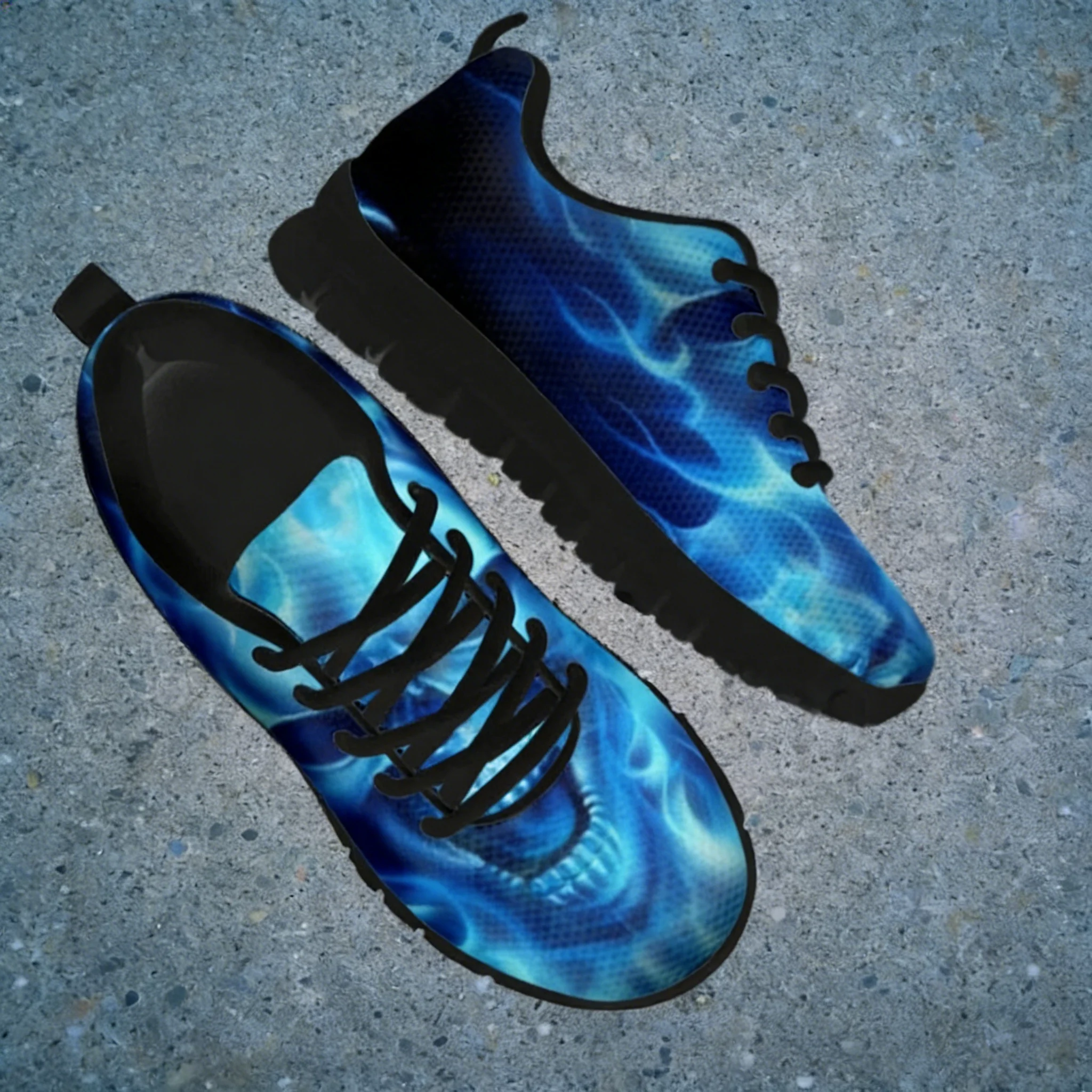 Terrore Scheletro Teschio Donna Scarpe Casual Blu Fuoco Stampa Design Calzature Appartamenti Scarpe Sportive Sneaker Da D