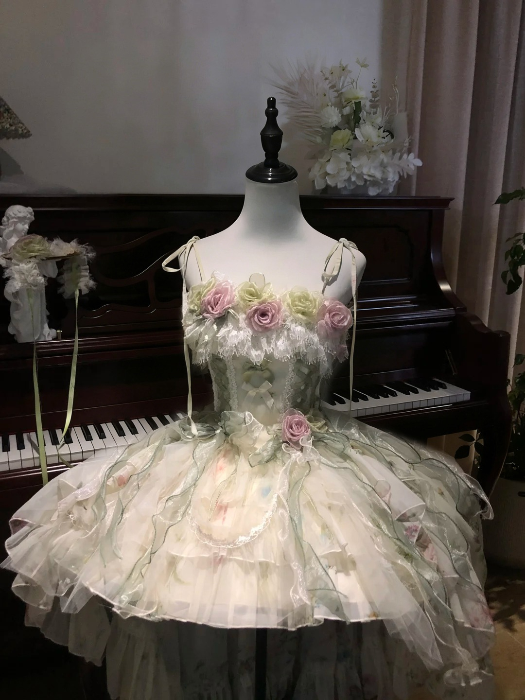 2026 Summer Lolita Strap Dress Chiffon Bow Lace Flower Kawaii Cosplay Party Dress Afternoon Tea Aesthetics Women Casual Outfits